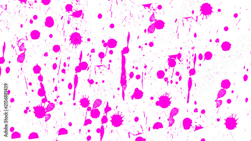 Canvastavla Vibrant pink ink splatters on white background, abstract magenta paint drips and