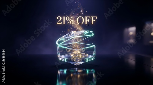 Glowing crystal gift box with 21 percent discount offer for luxury retail sale promotion