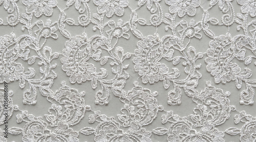 Romantic white lace fabric textile background texture