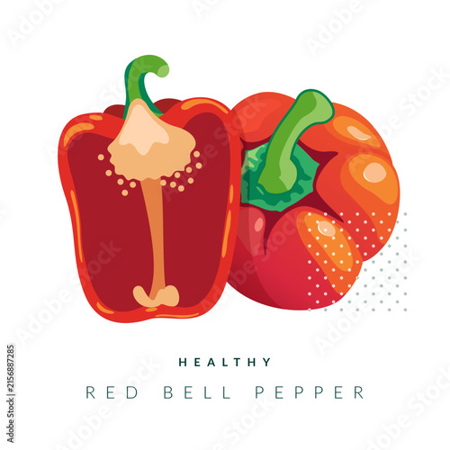 Healthy Red Bell Pepper Full and Half Cut - Stock Illustration as SVG File