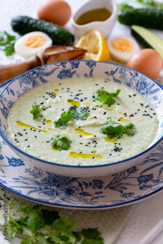 Homemade cold cucumber soup.