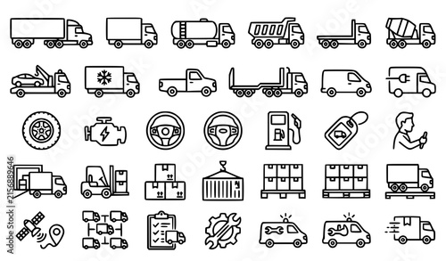Truck Transportation Logistics Editable Stroke Outline Icon Collection
