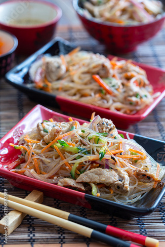Funchose salad with pork.
