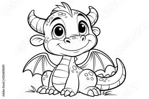 Cute baby dragon character for coloring book pages