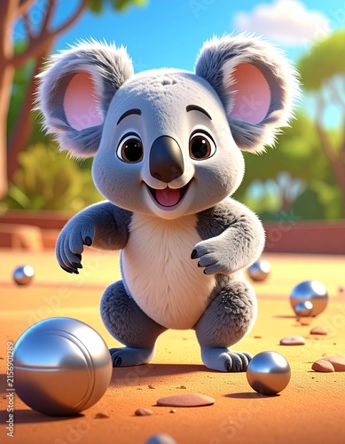 Obraz na płótnie A koala is playing pétanque
