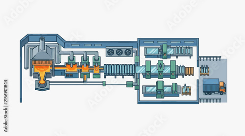 Bild auf Leinwand Creative of Glass Manufacturing Process Showing Molten Glass Furnace Annealing L