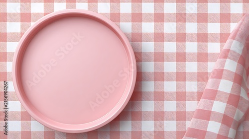 White Empty Plate with Fork and Knife on Red Tablecloth, Clean Dining Table Setting for Restaurant, Dinner, Lunch, Meal, Picnic, Kitchen or Food Presentation