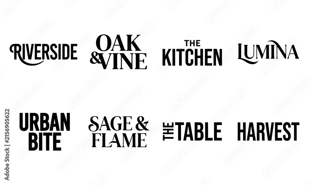Fototapeta premium Set of modern restaurant and cafe logo templates, minimalist typography branding collection