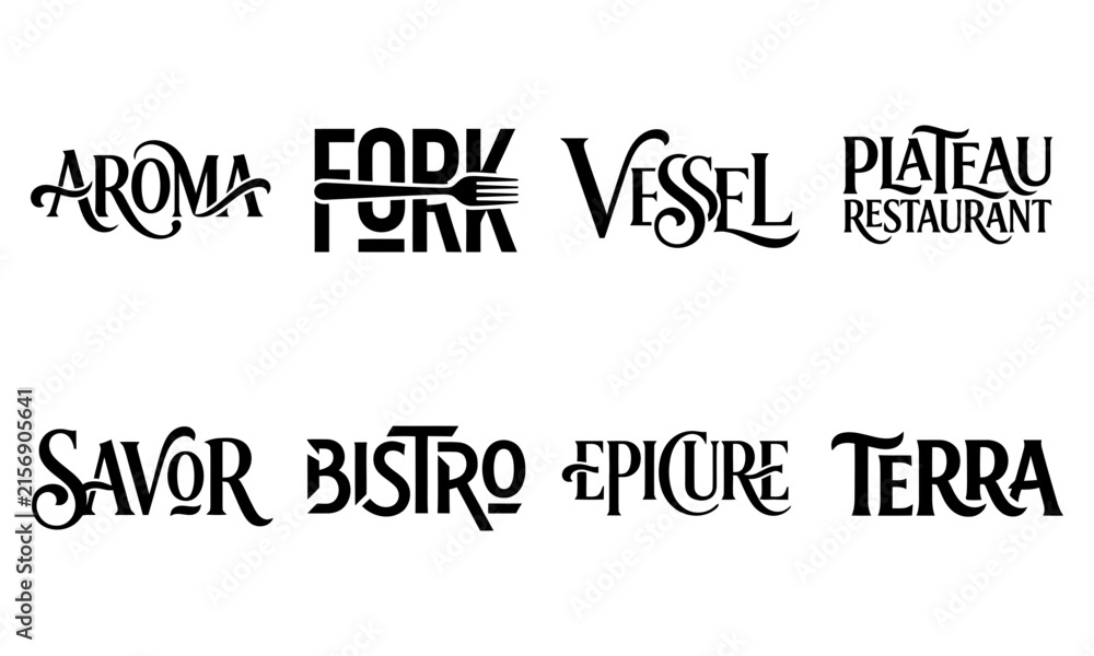 Obraz premium Set of restaurant logos, elegant typography for cafe, bistro, and dining establishments