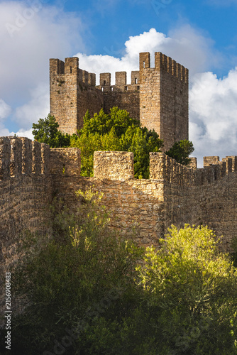 Medieval stone tower and fortified walls in Portugal