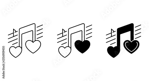 Foto Love Music Notes Icons, Heart Melody Symbols, Romantic Sound Graphics, Vector Se