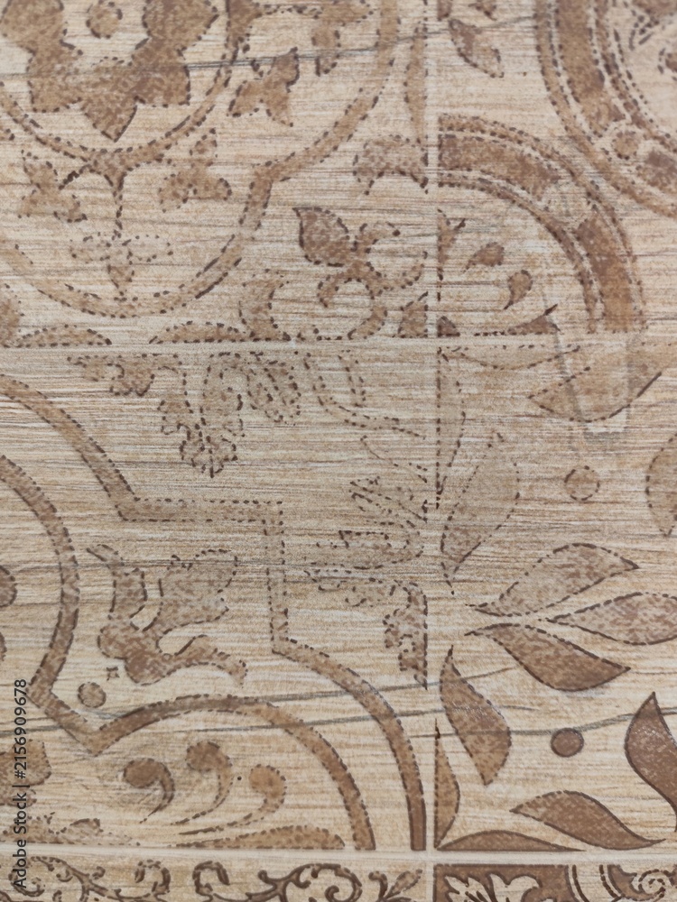 Fototapeta premium Brown vintage ceramic tile pattern background with rustic wood grain texture 