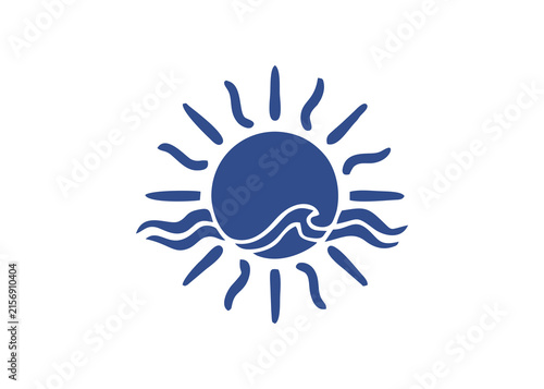 Minimalist Solid Sun and Ocean Waves Summer Beach Icon PNG