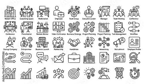 Modern Corporate Workplace Startup Business Linear Icons