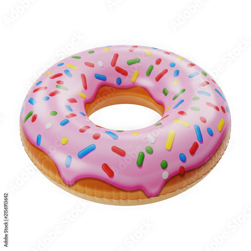 Pink frosted sprinkle donut isolated on transparent background for food marketing and design