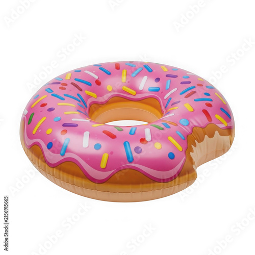 Pink frosted sprinkle donut with vibrant colorful toppings isolated on transparent background