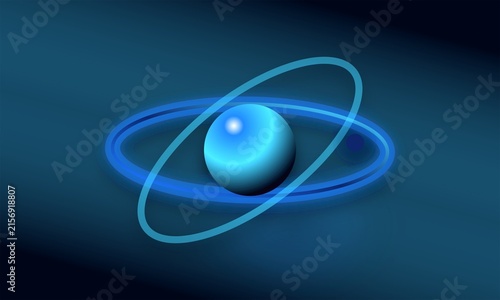 Obraz na plátně Futuristic blue atom model with glowing orbital rings