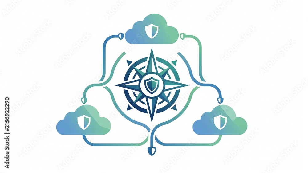 Obraz premium Secure Hybrid and Multi-Cloud Architecture Design Flat Vector Illustration