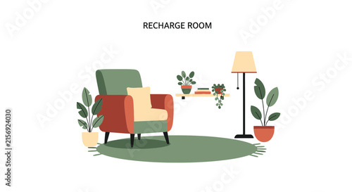Minimalist Recharge Room Illustration for Wellness and Mental Health