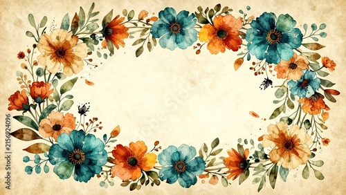 Vibrant Floral Frame with Watercolor Flowers and Greenery Accents