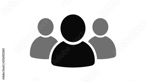 Three people icon, group of users, team symbol with leader isolated on white background