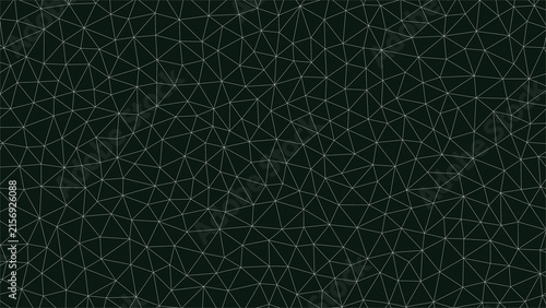 Quadro su tela Deep dark green low poly triangular mesh background with white grid lines