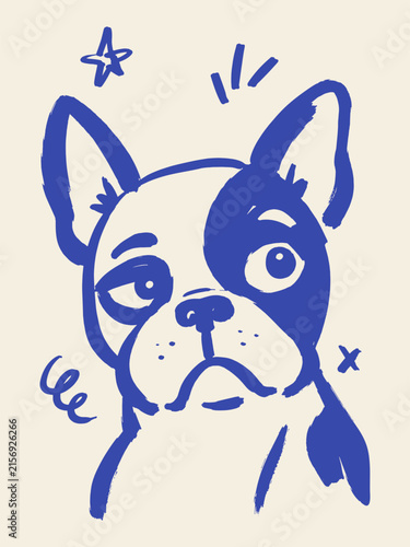Boston Terrier Dog Portrait in Naive Style