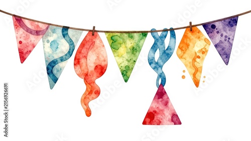 Colorful Watercolor Bunting Flags for Celebration and Festivity