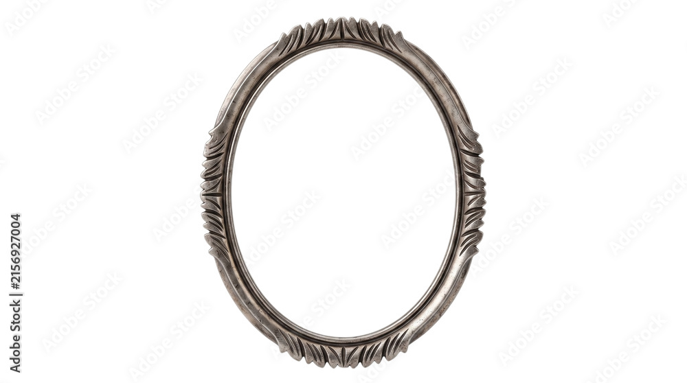 Naklejka premium Oval silver carved metallic picture frame on a transparent background