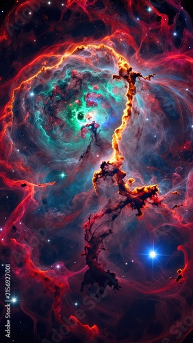 Colorful Nebula in Deep Space with Stars and Cosmic Clouds