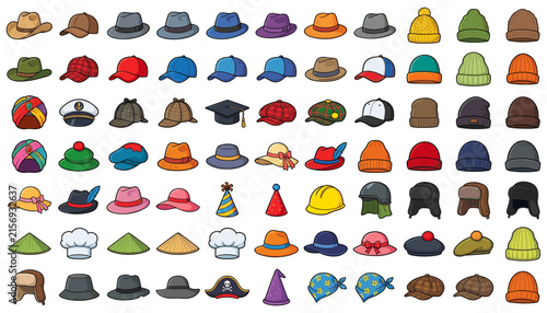  Hats and Headwear Cartoon Icon Set — Colorful Detailed Cap and Hat Collection