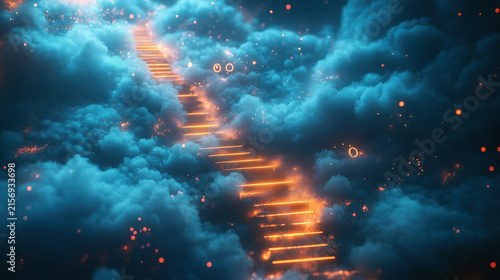 Glowing Stairway Through Clouds Toward a Heavenly Light