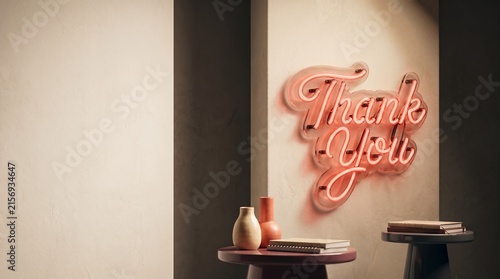 Glowing Neon Sign Text Thank You Displaying Warm Appreciation Interior Decor