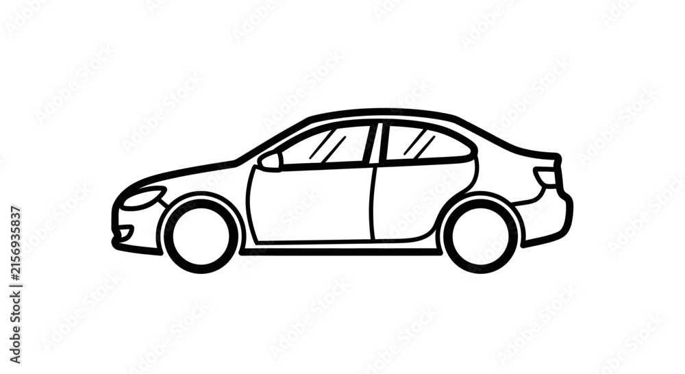 Fototapeta premium Simple Outline Drawing of a Sedan Car, Vector Illustration