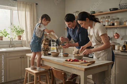 Family Cooking Together in Kitchen
