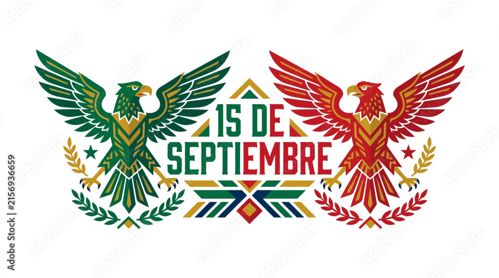 Fototapeta premium Mexican Independence Day Emblem With Eagle Illustration