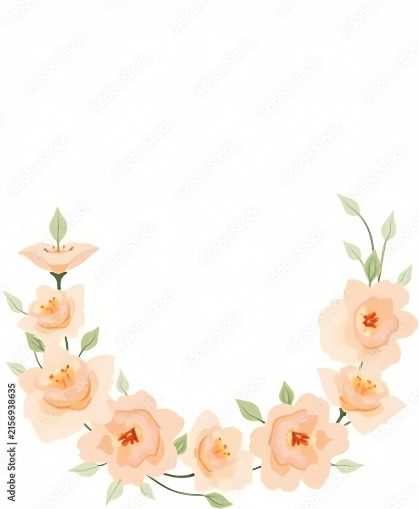 Fototapeta premium Peach floral wreath watercolor frame illustration