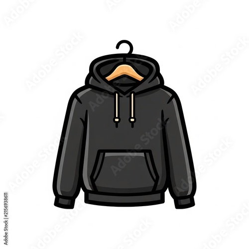 Hoodie black sweatshirt on wooden hanger front view
