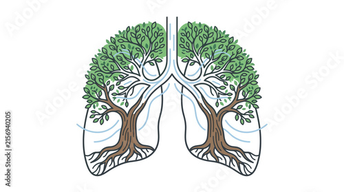 Human lungs conceptualized as green trees for environmental health