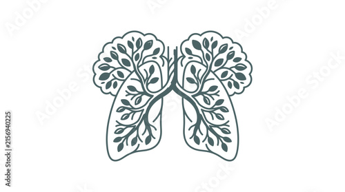 Stylized human lungs with tree branches and leaves for nature health