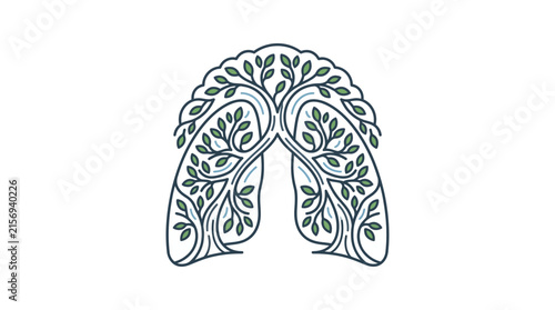 Healthy lungs represented by green organic tree branches and leaves
