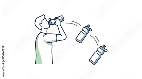 Active man drinking from reusable sports water bottle