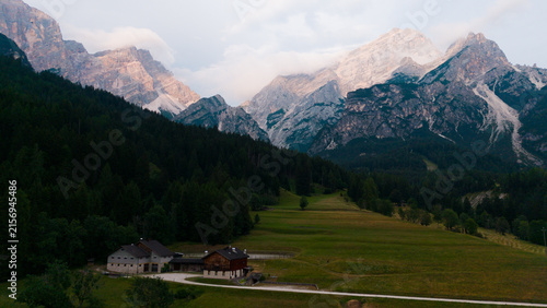Obraz na plátně Mountain peaks at sunset