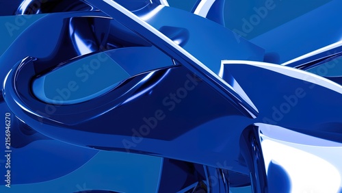 Картината върху платно Futuristic metallic liquid chrome wave reflecting vibrant blue gradient in abstr