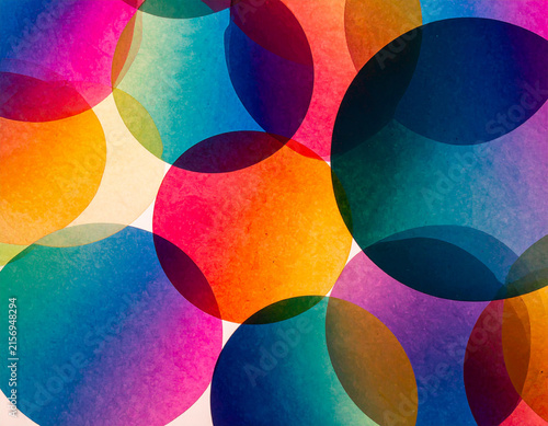 Abstract Vibrant Overlapping Translucent Circles Background with Watercolor Texture Effect