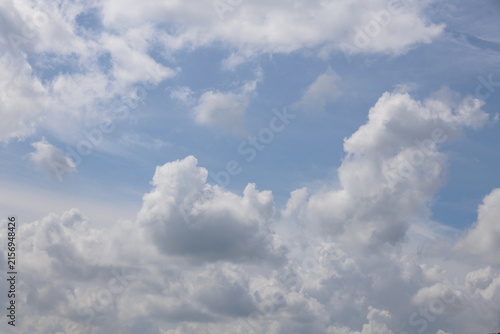Bild auf Leinwand A clear blue sky with thick, fluffy white patches (resembling cabbage) often visible during clear daytime