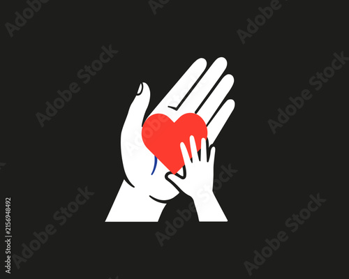 Fotografía Hands Protecting a Red Heart Symbolizing Love Care Compassion Support and Humani