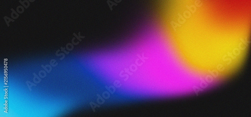 Abstract Neon Blue Purple Magenta and Yellow Gradient Glow Background with Vibrant Cyan Light, Soft Blurred Color Waves, Grain Noise Texture and Dark Atmospheric Design