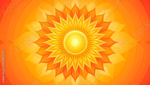 Radiant golden sunburst with soft orange glow background.