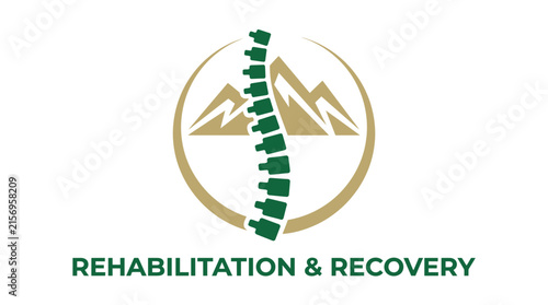 Professional Chiropractic Spine Care and Mountain Wellness Logo Design Concept Featuring A Human Spinal Column Icon For Holistic Health Clinics